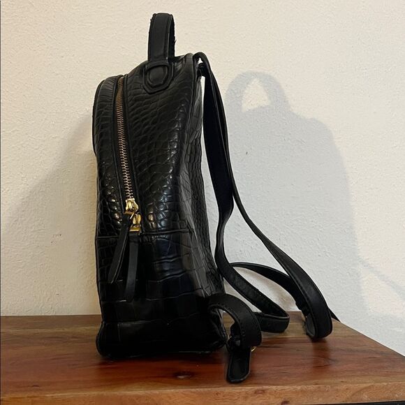Tory Burch Croc Embossed Black Leather Mini Backpack Purse Gold Logo Casual Luxe main image 7
